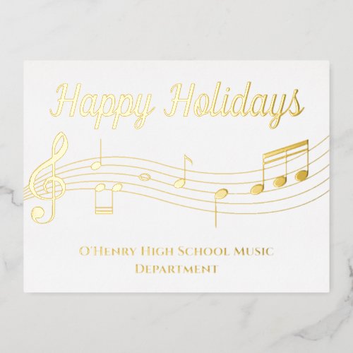 Music Notes Happy Holidays Gold Foil Postcard