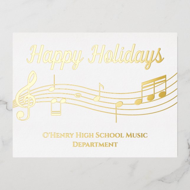 Music Notes Happy Holidays Gold Foil Postcard (Front)