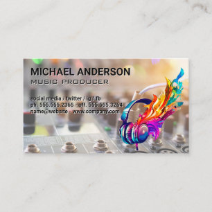 Music Notes Headphones   Sound Board Mixer Business Card