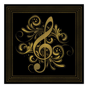 Music Notes Heart Shape in Gold Poster