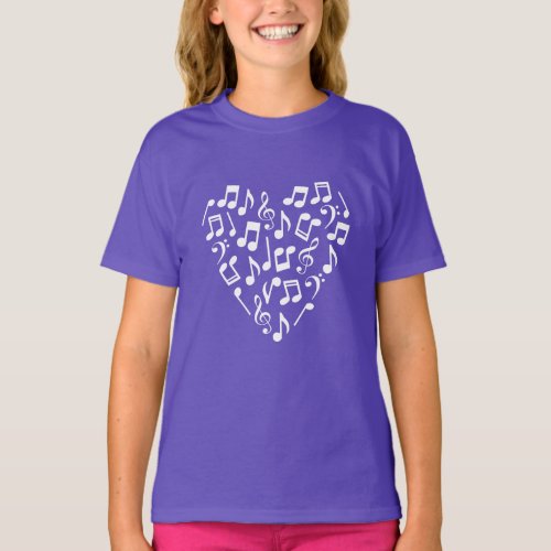 Music Notes Heart Shirt Purple and White