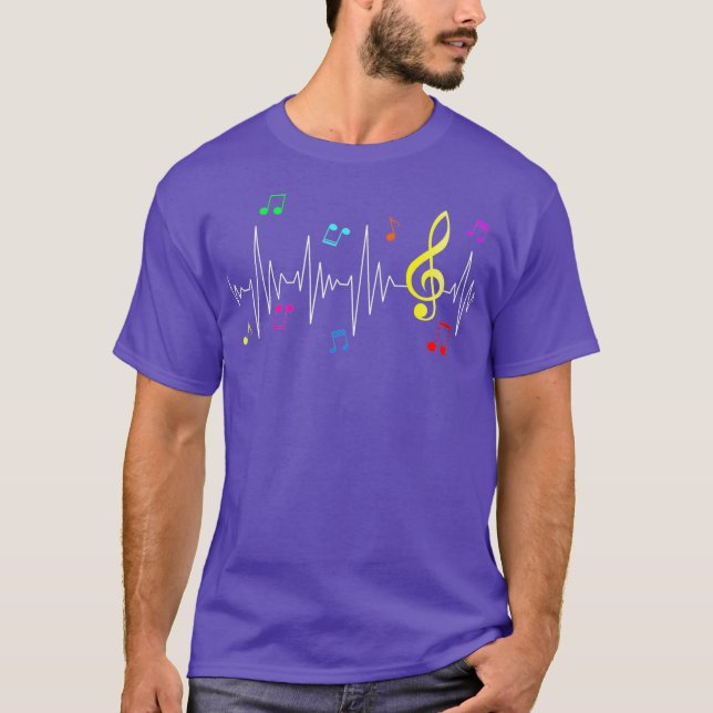 Music Notes Heartbeat Treble Clif Musician T-Shirt (Front)