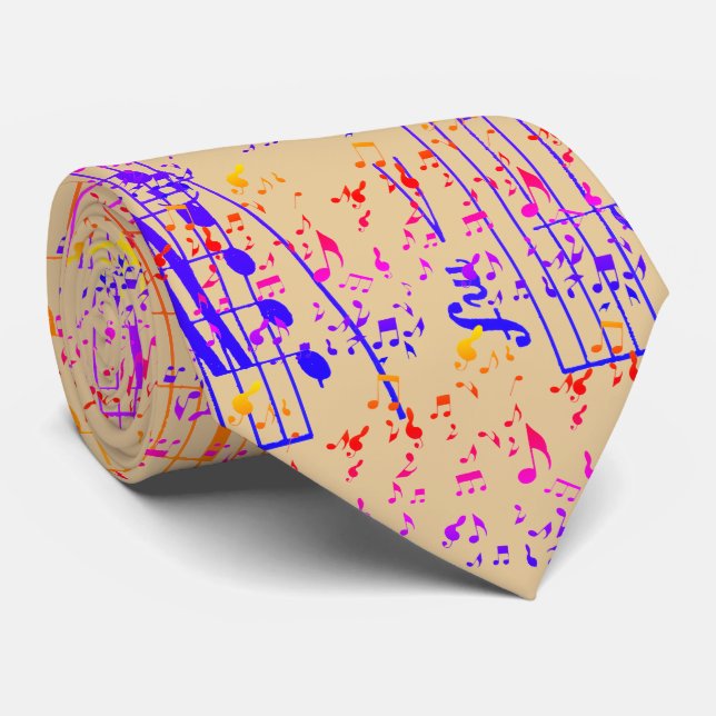 Music Notes In Multi-Colors Neck Tie (Rolled)