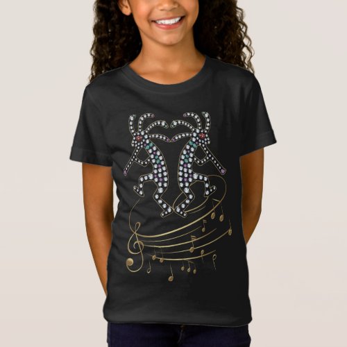 Music Notes Jeweled Rhinestone Kokopelli T_Shirt