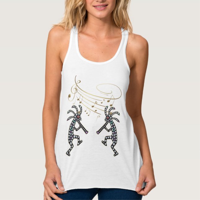 Music Notes Jeweled Rhinestone Kokopelli  Tank Top (Front)