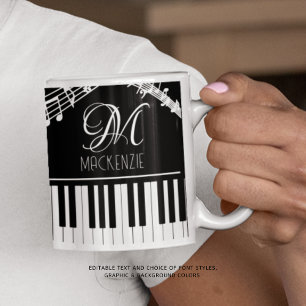 Music Notes Keyboard Monogram Name Custom Color Coffee Mug