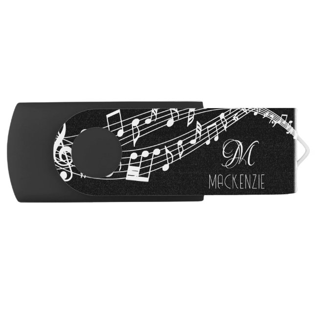 Music Notes Keyboard Monogram Name Custom Color Flash Drive (Front)