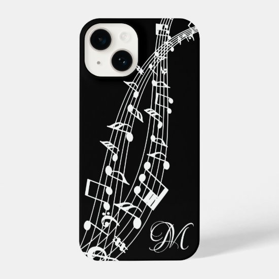 Music Notes Keyboard Monogram Name Custom Color iPhone 14 Case