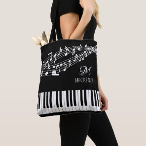Music Notes Keyboard Monogram Name Custom Color Tote Bag
