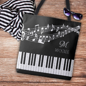 Music Notes Keyboard Name Monogram Custom Color Tote Bag