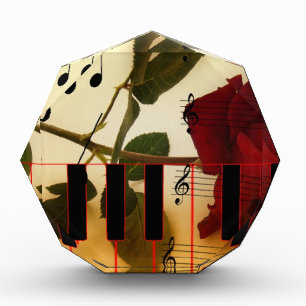 Music Notes Keyboard Red Rose Blossom Destiny Acrylic Award