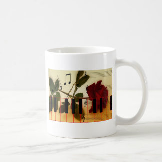 Music Notes Keyboard Red Rose Blossom Destiny Coffee Mug