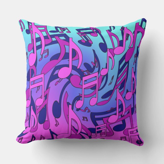 Music Notes Lively Pink Blue Purple Aqua Pattern Outdoor Pillow (Front)