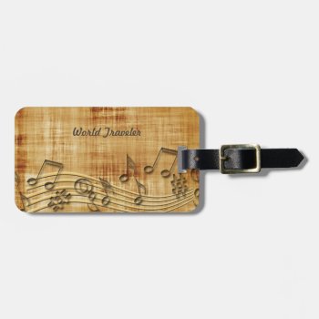 Music Notes Luggage Tag With Leather Strap by Shopia at Zazzle