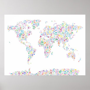 Music Notes Map of the World Poster