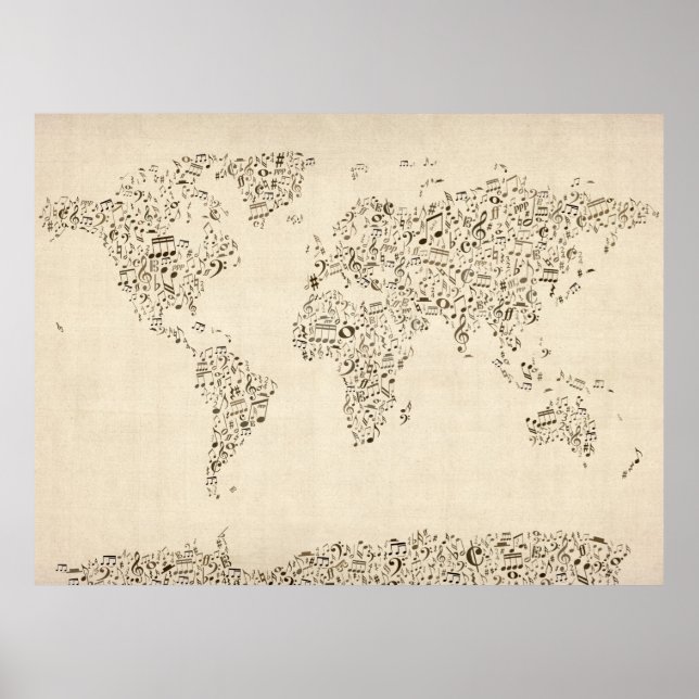 Music Notes Map of the World Poster (Front)