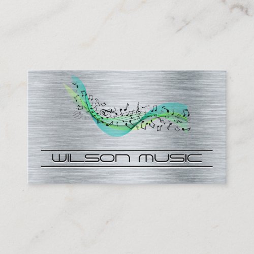 Music Notes  Metal Background Business Card