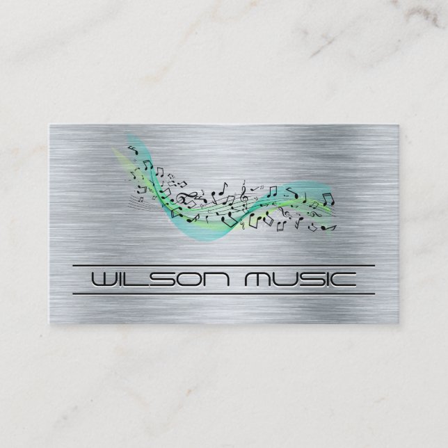Music Notes | Metal Background Business Card (Front)