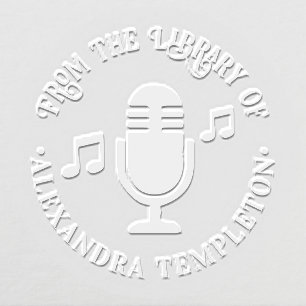 Music Notes, Microphone Round Library Book Name Embosser