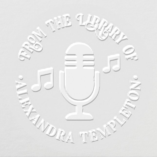 Music Notes, Microphone Round Library Book Name Embosser (Design)