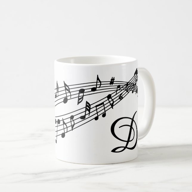 Music Notes Monogram Script Custom Color Coffee Mug (Front Right)