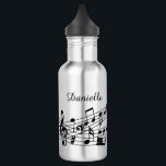 Music Notes Monogram Script Name Stainless Steel Water Bottle<br><div class="desc">Modern, stylish water bottle with music notes in black against an editable transparent background to let the bottle color show through personalized with a name and monogram in an editable handwritten script. CHANGES: You can change the background to a color of choice or change the text font style, size, color...</div>