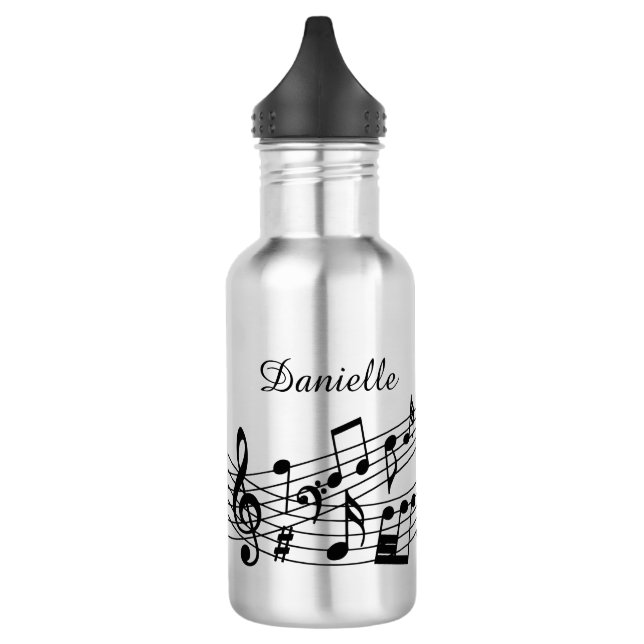 Music Notes Monogram Script Name Stainless Steel Water Bottle (Left)