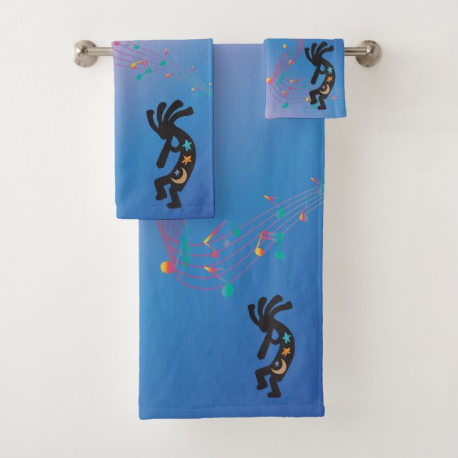 Music Notes Moon Stars Kokopelli  Bath Towel Set (Insitu)