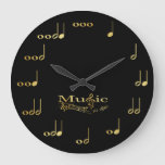 Music Notes - Music Is Life - Black And Gold Large Clock at Zazzle