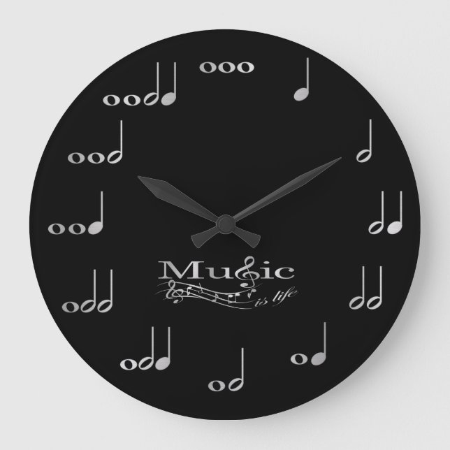 Music Notes - Music is Life Large Clock (Front)
