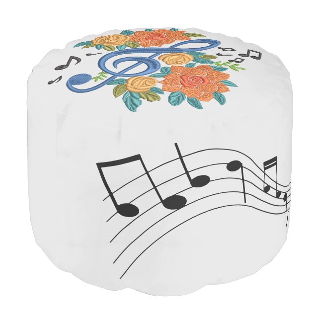 Music Notes Musical Blue Clef Note Orange Floral Pouf (Angled Back)