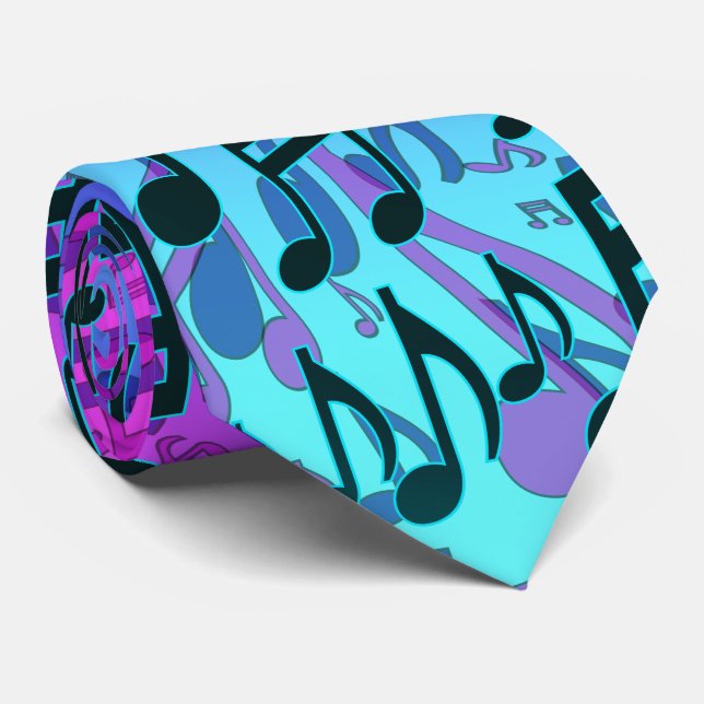 Music Notes Musical Pattern Aqua Blue Green Purple Neck Tie (Rolled)