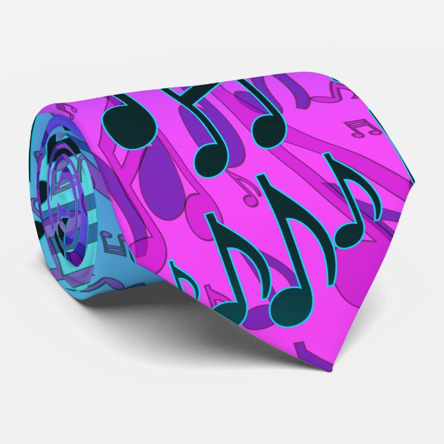 Music Notes Musical Pattern Blue Green Pink Aqua Neck Tie (Rolled)