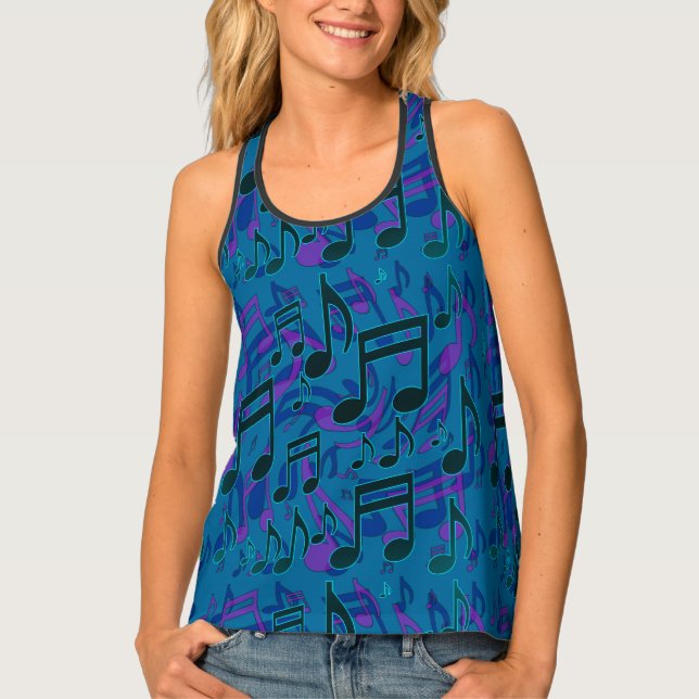 Music Notes Musical Pattern Blue Green Purple Tank Top (Front)