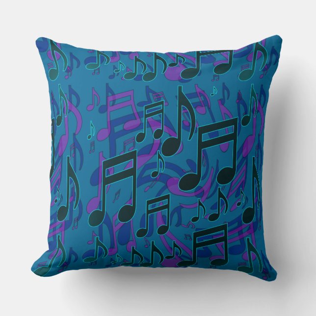 Music Notes Musical Pattern Blue Green Purple Throw Pillow (Front)