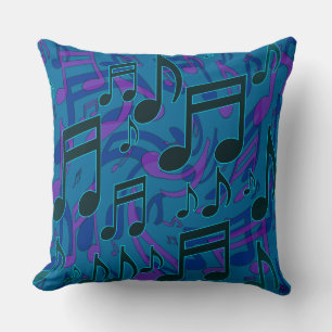 Music Notes Musical Pattern Blue Green Purple Throw Pillow