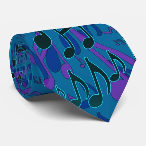 Music Notes Musical Pattern Blue Green Purple Tie