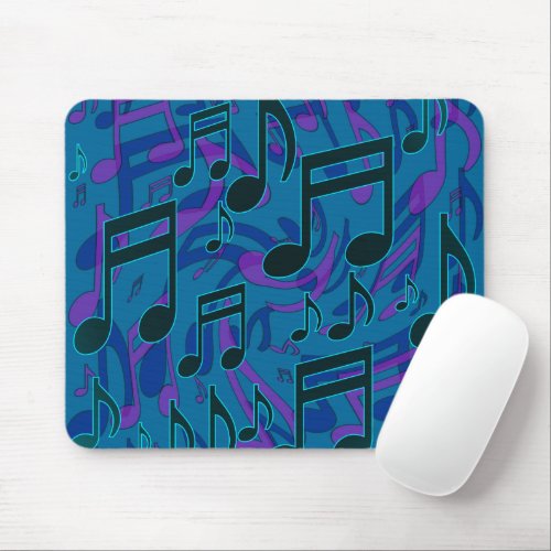 Music Notes Musical Pattern Blue Purple Mouse Pad