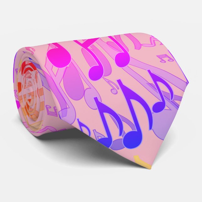 Music Notes Musical Pattern Fun Bright Colors Neck Tie (Rolled)