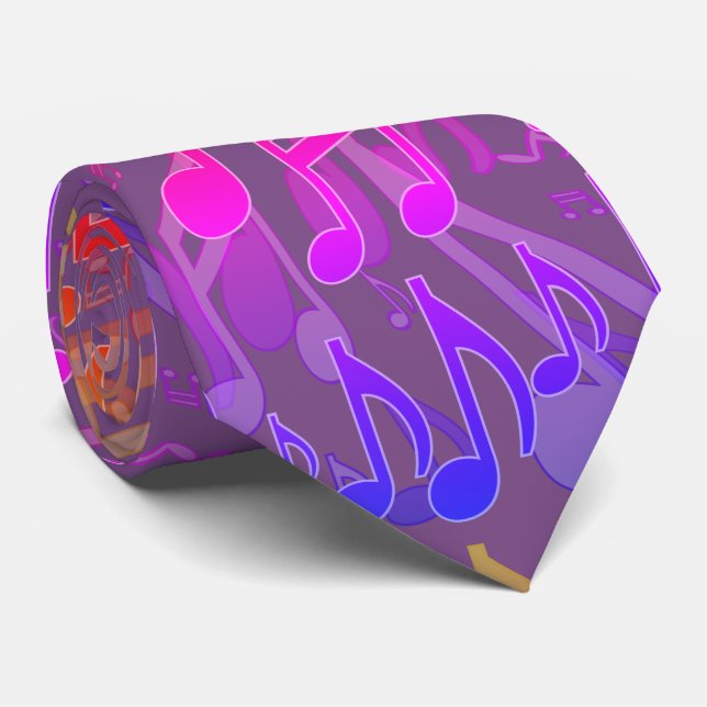 Music Notes Musical Pattern Fun Cheerful Colors Neck Tie (Rolled)