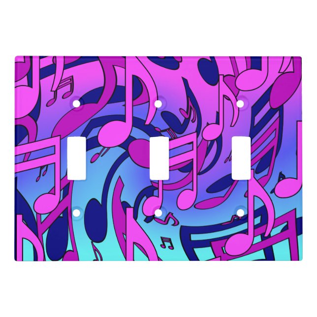Music Notes Musical Pattern Pink Purple Blue Aqua Light Switch Cover (Front)