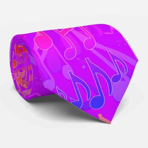 Music Notes Musical Pattern Purple Bright Colors Neck Tie