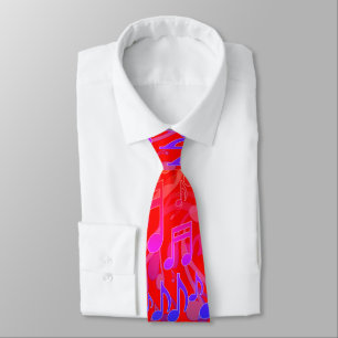 Music Notes Musical Pattern Red Bright Colors Neck Tie