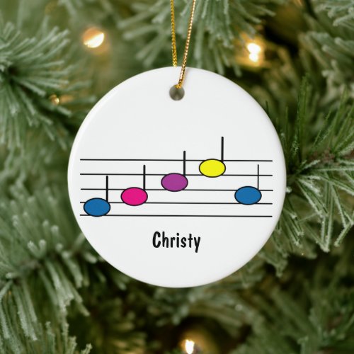 Music Notes Musical Staff Colorful Personalize Ceramic Ornament