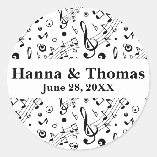 Music Notes Musical Wedding Classic Round Sticker