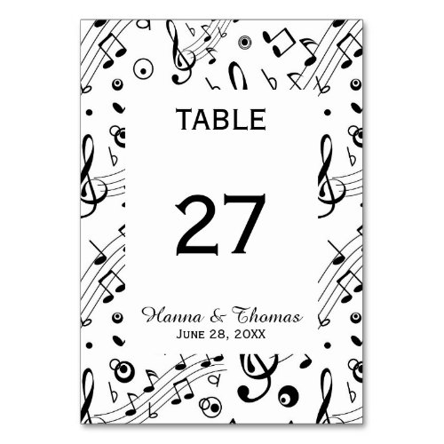 Music Notes Musical Wedding Table Number