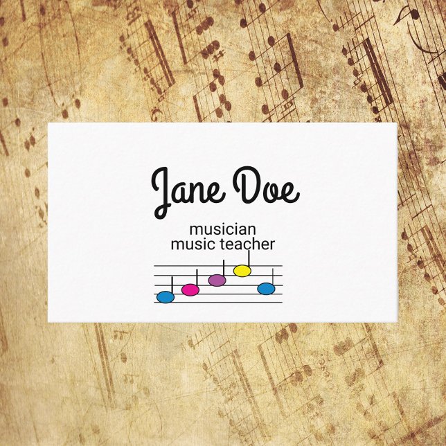 Music Notes Musician Colorful Personalize Business Card (A music theme business card with colorful music notes and text you can personalize!)