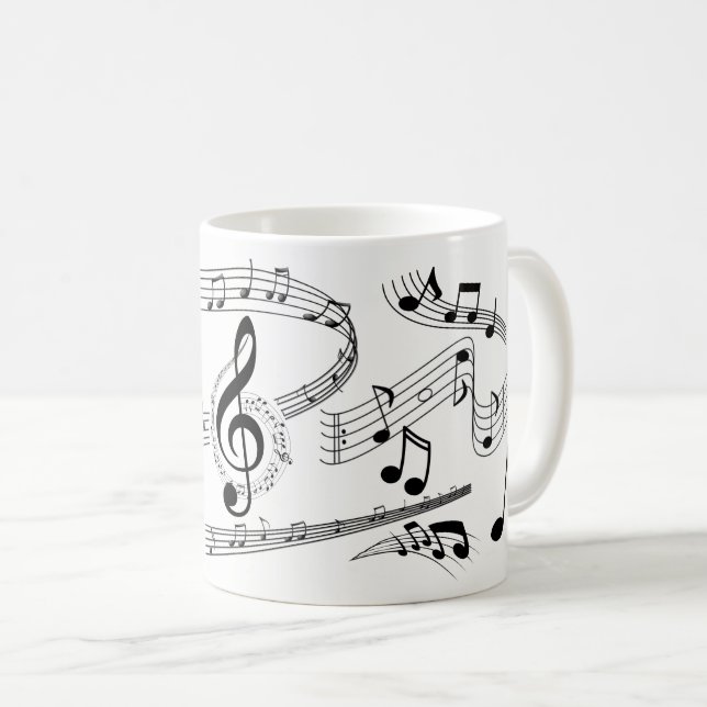 Music Notes Musician Singer Modern Black White Coffee Mug (Front Right)