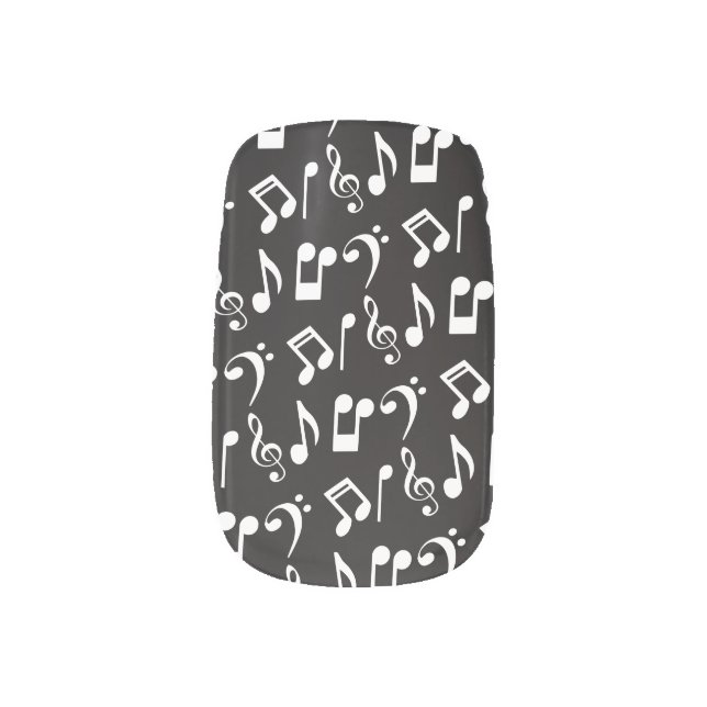 Music Notes Nail Wraps-White Music Notes Minx Nail Art (Left Thumb)