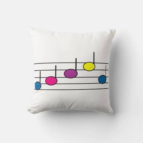 Music Notes on a Musical Staff Colorful Throw Pillow